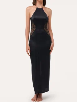 La Perla Camisón De Seda Negro Con Lazada En La Nuca Y Ribetes De Encaje Leavers