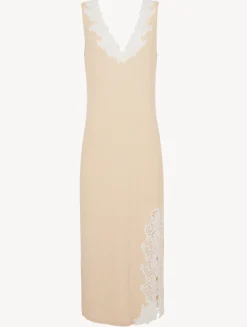 La Perla Camisón Largo Acanalado En Mezcla De Cachemir De Color Halo Con Frastaglio