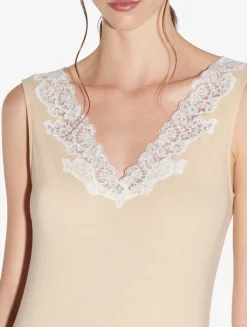 La Perla Camisón Largo Acanalado En Mezcla De Cachemir De Color Halo Con Frastaglio
