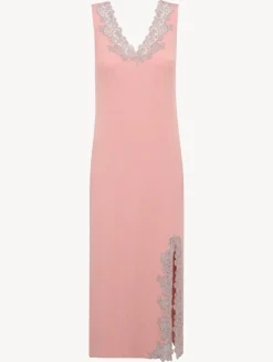 La Perla Camisón Largo Acanalado En Mezcla De Cachemir De Color Blush Clay Con Frastaglio