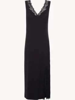 La Perla Camisón Largo Acanalado En Mezcla De Cachemir De Color Onyx Con Frastaglio
