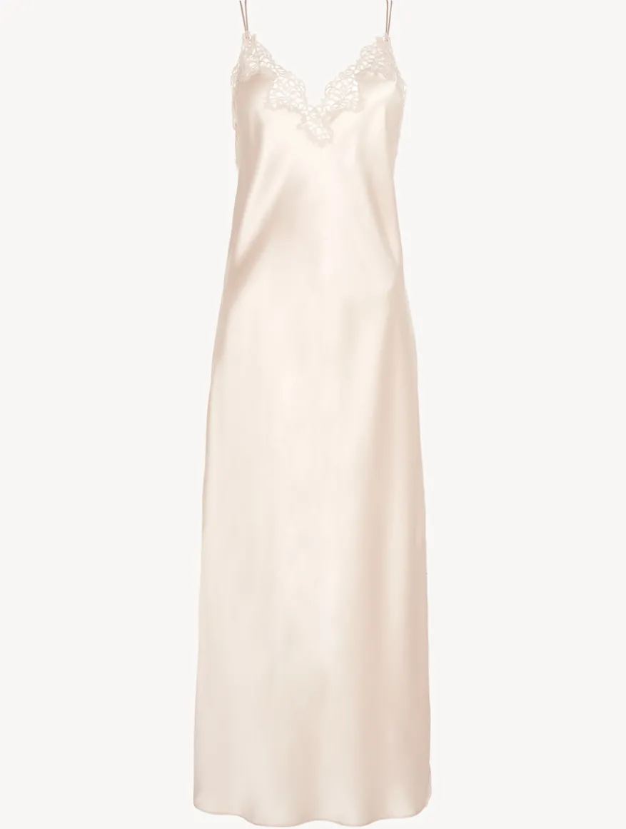 La Perla Camisón Largo De Seda Beige Rosado Con Macramé