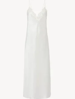 La Perla Camisón Largo De Seda Blanco Con Macramé