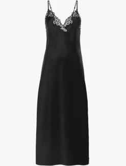 La Perla Camisón Largo De Seda Negra Con Macramé