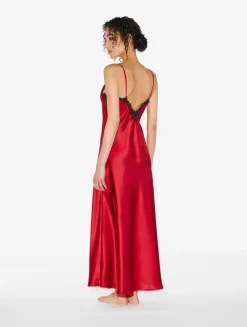 La Perla Camisón Largo De Seda Roja Con Frastaglio