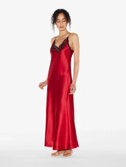 La Perla Camisón Largo De Seda Roja Con Frastaglio