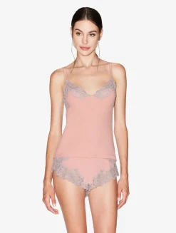 La Perla Camisola Acanalada En Mezcla De Cachemir De Color Blush Clay Con Frastaglio