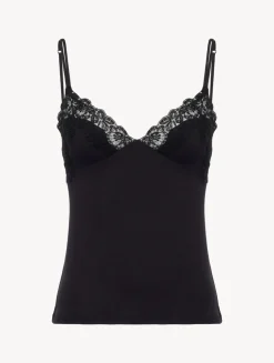 La Perla Camisola Acanalada En Mezcla De Cachemir De Color Onyx Con Frastaglio