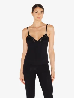 La Perla Camisola Acanalada En Mezcla De Cachemir De Color Onyx Con Frastaglio