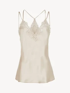La Perla Camisola De Seda Beige Rosado Con Macramé Frastaglio