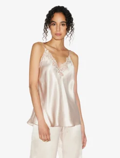 La Perla Camisola De Seda Beige Rosado Con Macramé Frastaglio