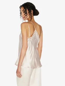 La Perla Camisola De Seda Beige Rosado Con Macramé Frastaglio