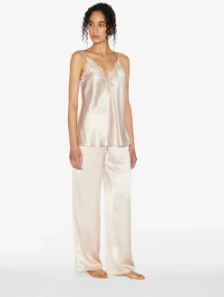 La Perla Camisola De Seda Beige Rosado Con Macramé Frastaglio