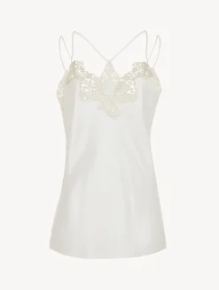 La Perla Camisola De Seda Blanquecina Con Macramé Frastaglio