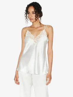 La Perla Camisola De Seda Blanquecina Con Macramé Frastaglio
