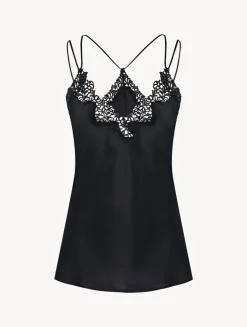 La Perla Camisola De Seda Negra Con Macramé Frastaglio