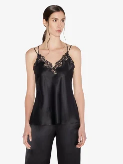 La Perla Camisola De Seda Negra Con Macramé Frastaglio