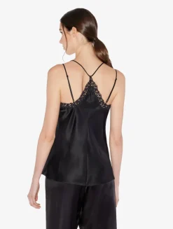 La Perla Camisola De Seda Negra Con Macramé Frastaglio