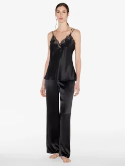 La Perla Camisola De Seda Negra Con Macramé Frastaglio