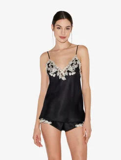 La Perla Camisola De Seda Negra Con Frastaglio Color Marfil