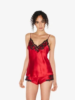 La Perla Camisola De Seda Roja Con Frastaglio Color Negro