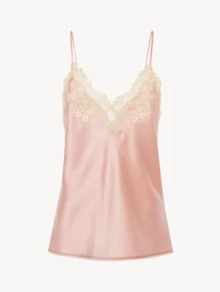 La Perla Camisola De Seda Rosa Empolvado Con Frastaglio Color Marfil