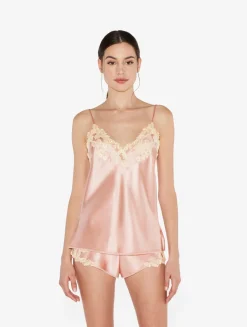 La Perla Camisola De Seda Rosa Empolvado Con Frastaglio Color Marfil
