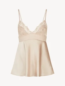 La Perla Camisola En Seda Beige Rosada Con Macramé Frastaglio
