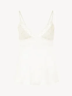 La Perla Camisola En Seda Blanquecina Con Macramé Frastaglio