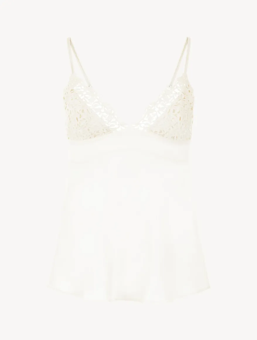 La Perla Camisola En Seda Blanquecina Con Macramé Frastaglio