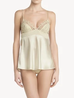 La Perla Camisola En Seda Blanquecina Con Macramé Frastaglio