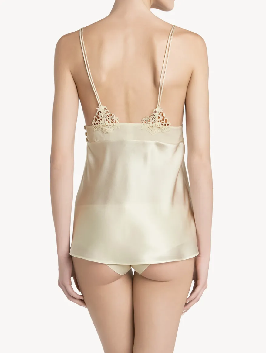 La Perla Camisola En Seda Blanquecina Con Macramé Frastaglio