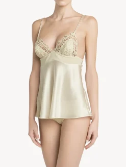 La Perla Camisola En Seda Blanquecina Con Macramé Frastaglio