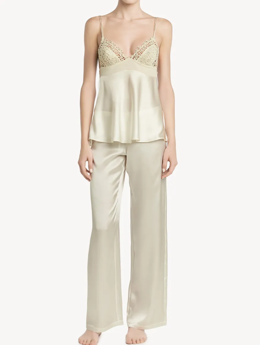 La Perla Camisola En Seda Blanquecina Con Macramé Frastaglio