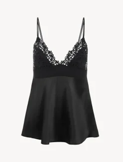 La Perla Camisola En Seda Negra Con Macramé Frastaglio