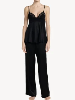 La Perla Camisola En Seda Negra Con Macramé Frastaglio