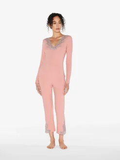 La Perla Pantalón Acanalado En Mezcla De Cachemir De Color Blush Clay Con Frastaglio