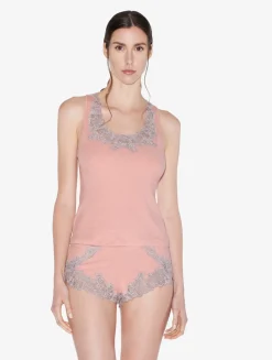 La Perla Pantalón Corto De Pijama Acanalado En Mezcla De Cachemir De Color Blush Clay Con Frastaglio