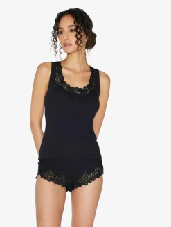 La Perla Pantalón Corto De Pijama Acanalado En Mezcla De Cachemir De Color Onyx Con Frastaglio
