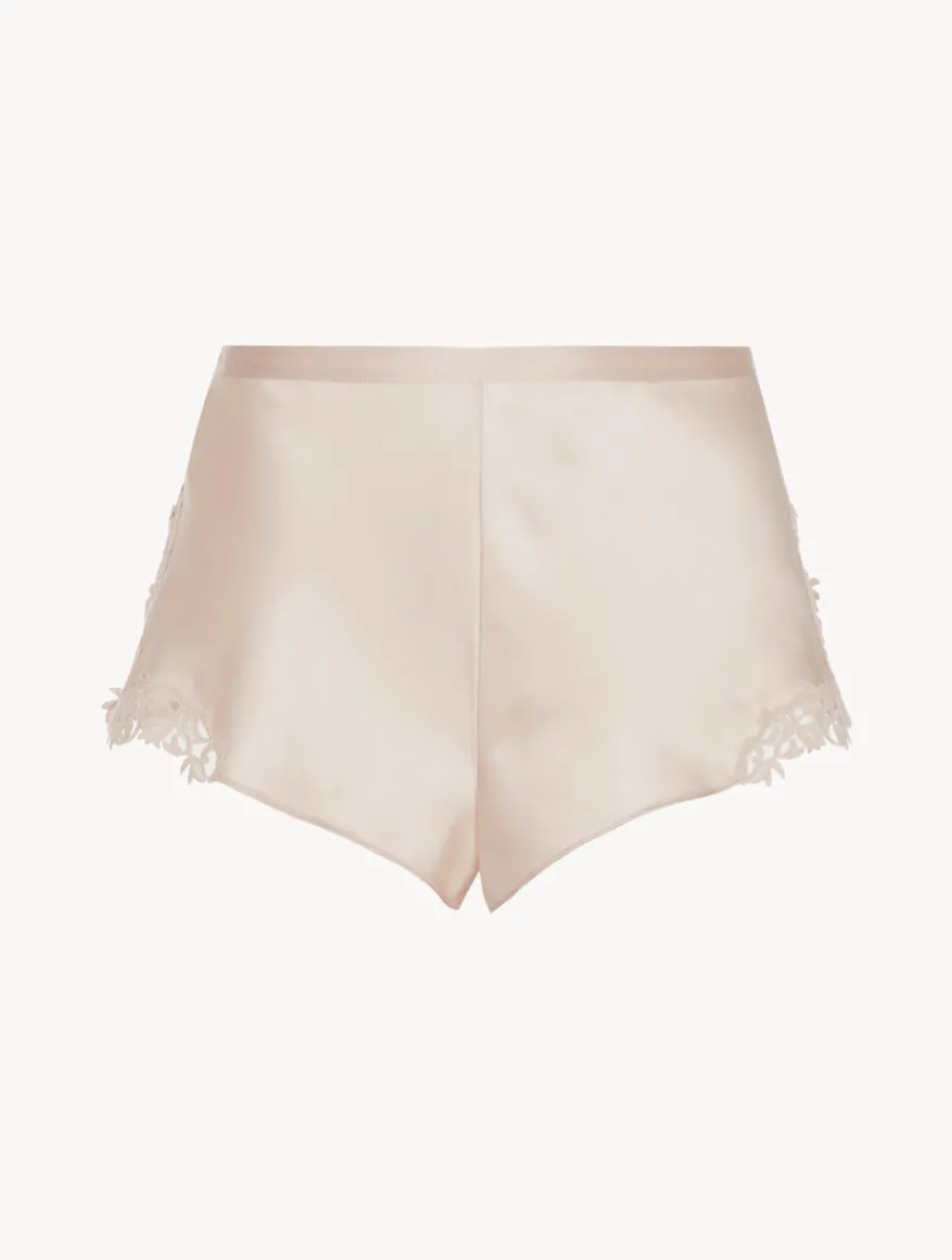La Perla Pantalón Corto De Pijama Beige Rosado Con Macramé Frastaglio