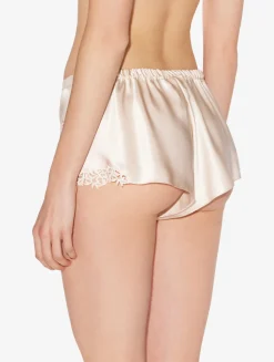 La Perla Pantalón Corto De Pijama Beige Rosado Con Macramé Frastaglio