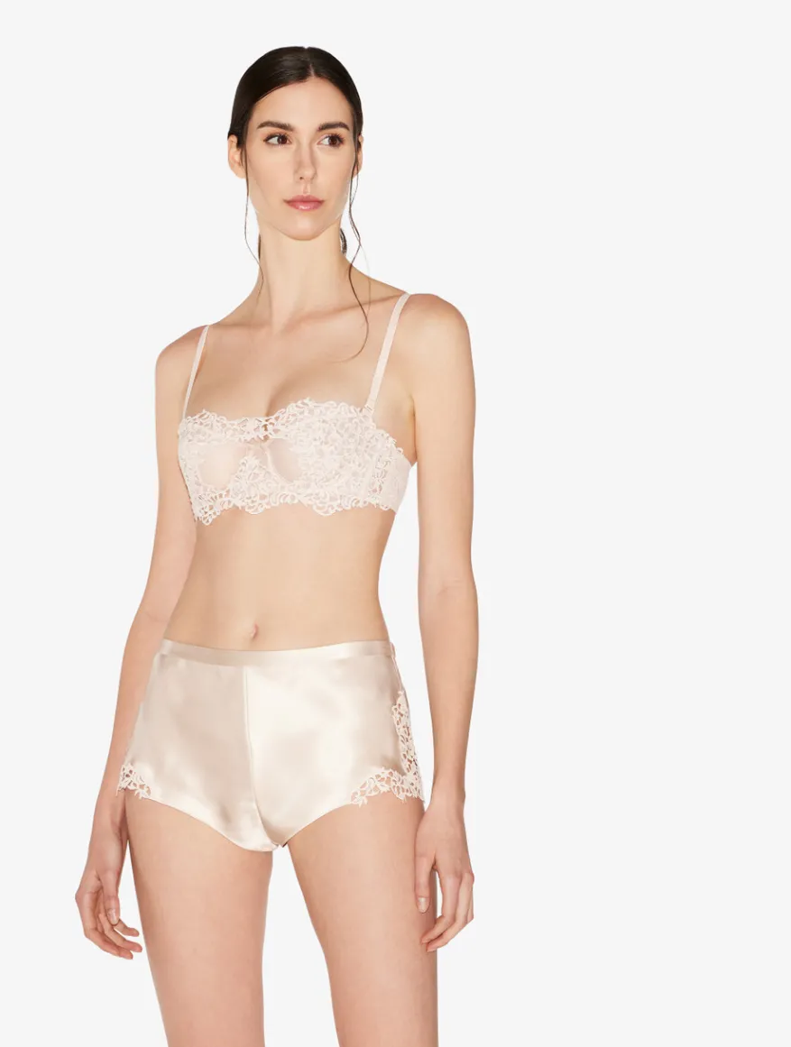 La Perla Pantalón Corto De Pijama Beige Rosado Con Macramé Frastaglio