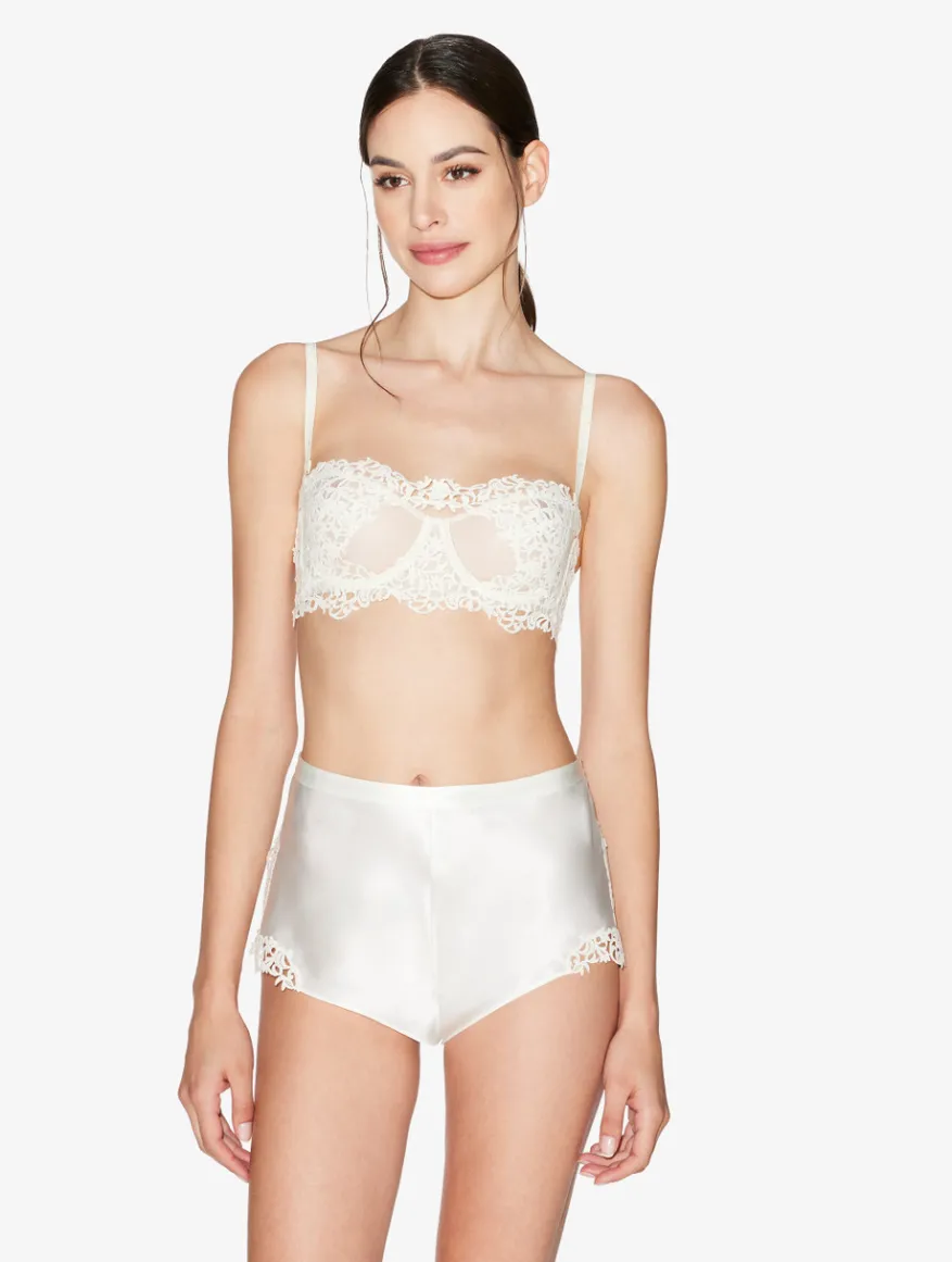 La Perla Pantalón Corto De Pijama Blanquecino Con Macramé Frastaglio
