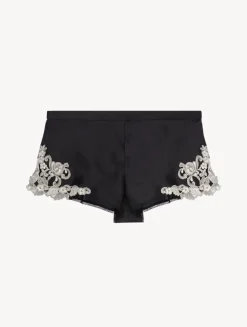 La Perla Pantalón Corto De Pijama Negro Con Frastaglio Color Marfil