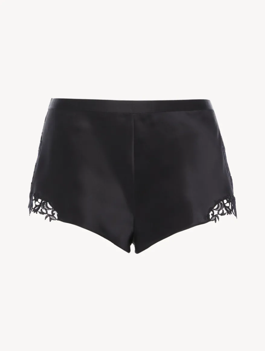 La Perla Pantalón Corto De Pijama Negro Con Macramé Frastaglio