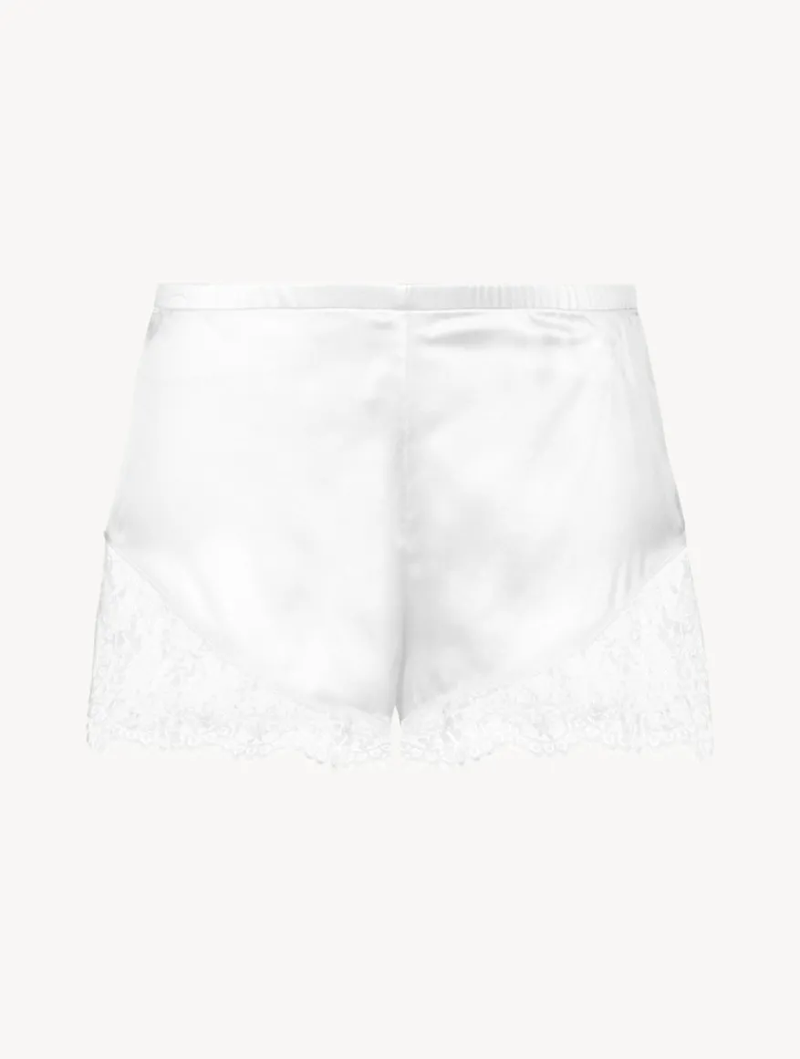 La Perla Pantalón Corto De Seda Blanquecino Con Ribetes De Encaje Leavers