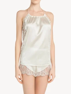 La Perla Pantalón Corto De Seda Blanquecino Con Ribetes De Encaje Leavers