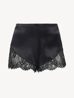 La Perla Pantalón Corto De Seda Negro Con Ribetes De Encaje Leavers