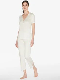 La Perla Pantalón De Pijama En Modal Con Tul Bordado Blanquecino