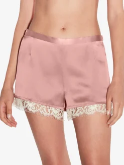 La Perla Pantalones Cortos De Seda Con Encaje Leavers De Color Rosa